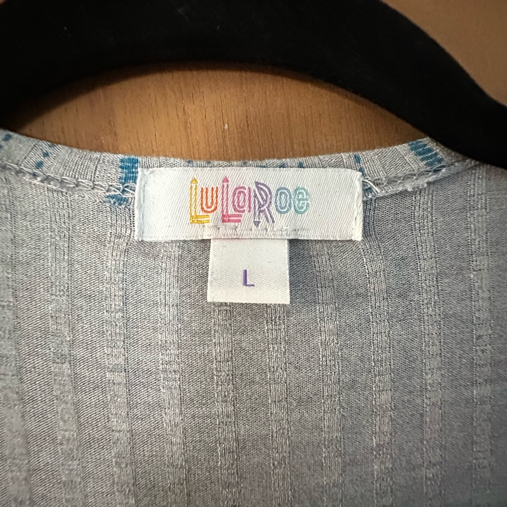 LuLaRoe light weight long open cardigan/duster, multi color blue gray - Picture 4 of 5